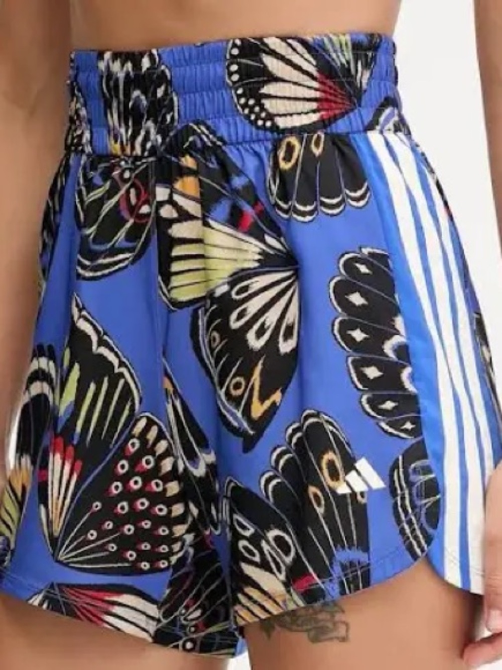 Adidas X Farm Rio Pacer Blue Butterfly Print Athletic Shorts Size Small